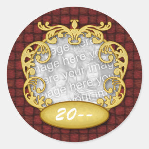 Sticker Rond Photo faite sur commande rouge de premier Noël du