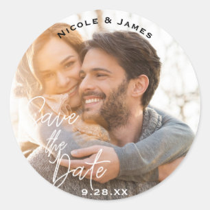 Sticker Rond Photo Image Blanc Moderne Script SAUVEGARDEZ LA DA