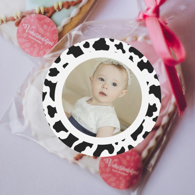 Sticker Rond Photo Impression de la vache (Cow Print Photo Classic Round Sticker)