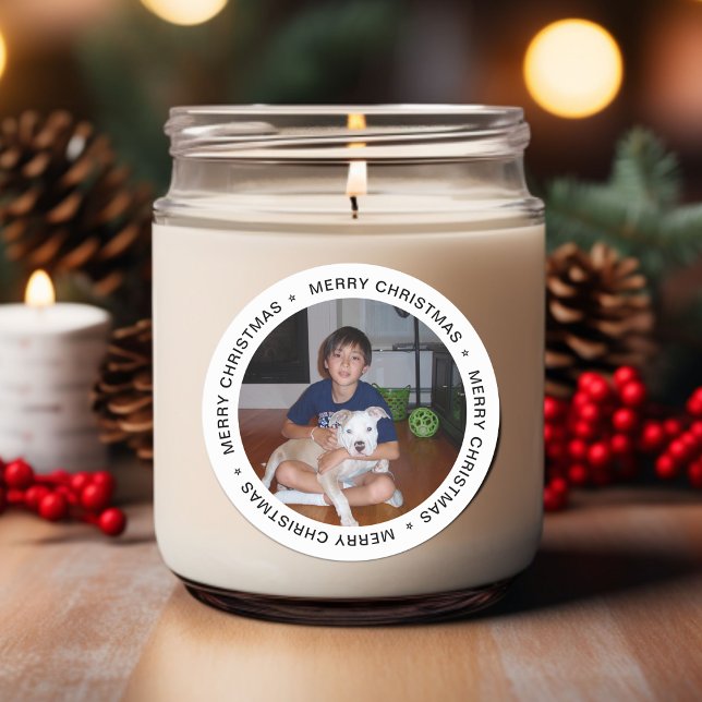 Sticker Rond Photo Joyeux Noël moderne (Modern Merry Christmas Photo Classic Round Sticker)