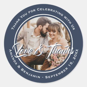 Sticker Rond Photo Mariage moderne bleu marine Favoriser