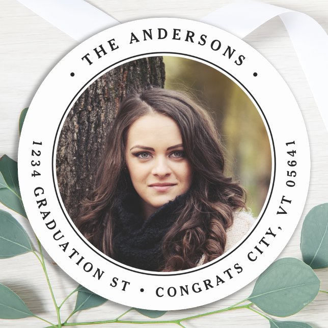 Sticker Rond Photo moderne Adresse de retour circulaire personn (Créateur téléchargé)