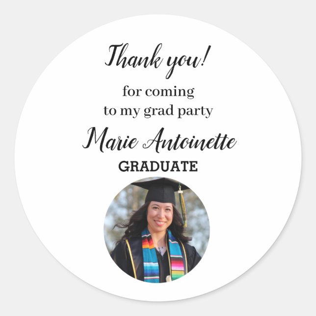 Sticker Rond Photo moderne Graduate Merci Party (Devant)