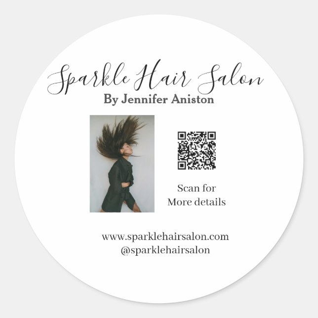 Sticker Rond Photo moderne salon de coiffure petite entreprise  (Devant)
