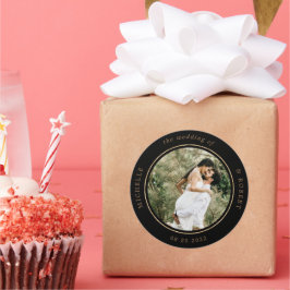 Sticker Rond photo monogramme élégant mariage classique rond bâ