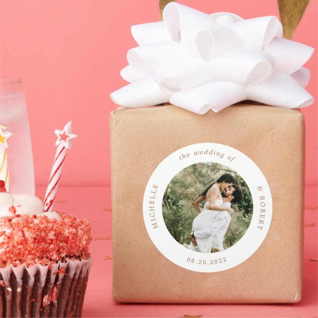 Sticker Rond photo monogramme élégant mariage classique rond bâ (Fête)