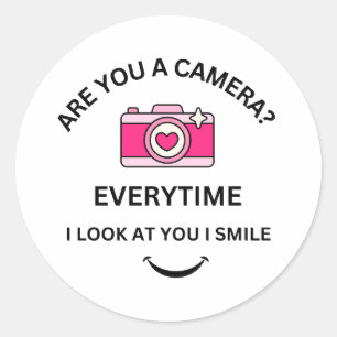 Sticker Rond Photo Perfect Love Pink Camera Valentine's