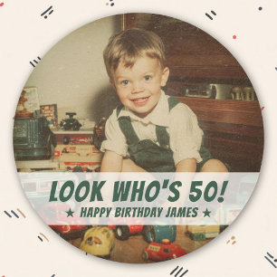 Sticker Rond Photo personnalisé Anniversaire Rétro Enfance Phot