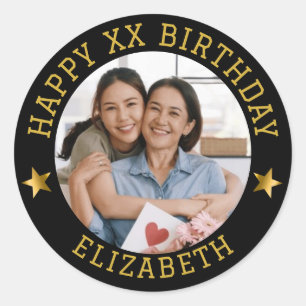 Sticker Rond Photo personnalisé Joyeux Anniversaire et âge nom 