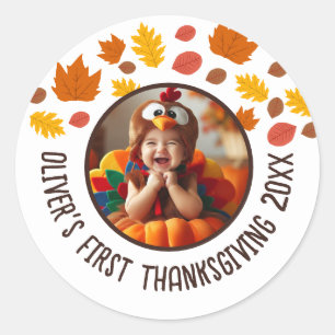 Sticker Rond Photo personnalisée 1st Thanksgiving Fall Gift pou