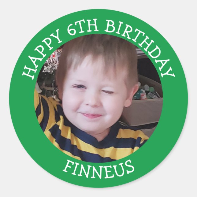 Sticker Rond Photo personnalisée, âge et nom Anniversaire (Devant)
