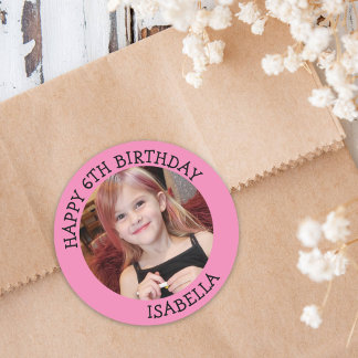 Sticker Rond Photo personnalisée, âge et nom Anniversaire