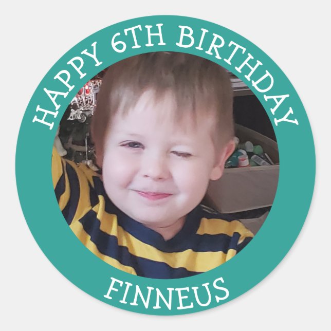 Sticker Rond Photo personnalisée, âge et nom Anniversaire (Devant)