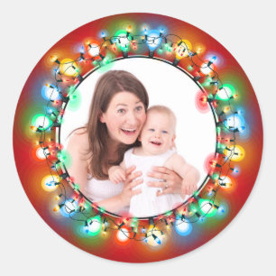 Sticker Rond Photo personnalisée Ampoules lumineuses de Noël