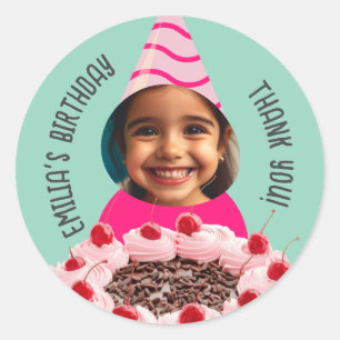 Sticker Rond Photo personnalisée Anniversaire Merci Casquette d