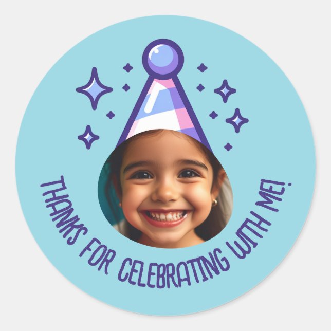 Sticker Rond Photo personnalisée Anniversaire Merci Casquettes  (Devant)