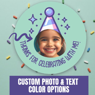 Sticker Rond Photo personnalisée Anniversaire Merci Casquettes