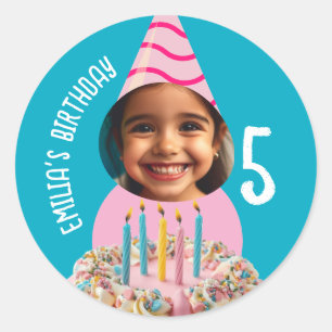 Sticker Rond Photo personnalisée Anniversaire N'importe quel âg