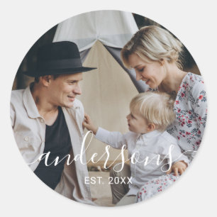 Sticker Rond Photo personnalisée avec nom de famille et année d