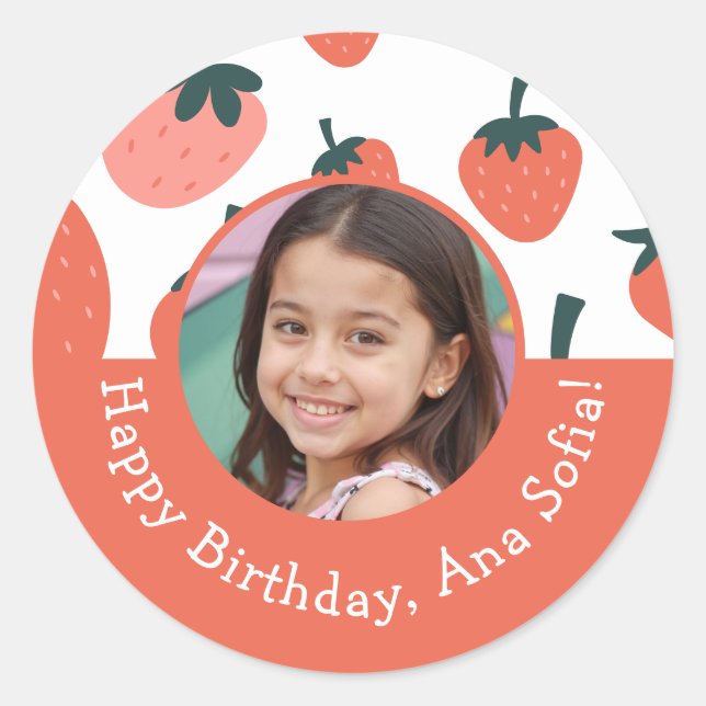 Sticker Rond Photo personnalisée Berry Sweet Strawberry fête d' (Devant)