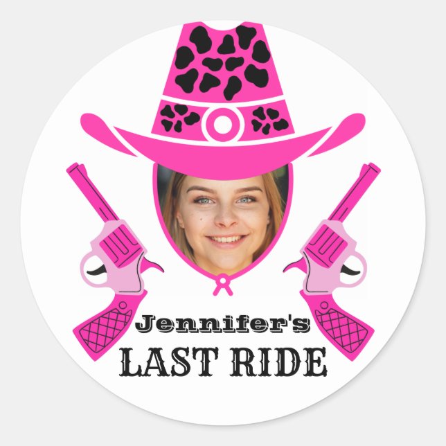 Sticker Rond Photo personnalisée de Cowgirl rose (Devant)