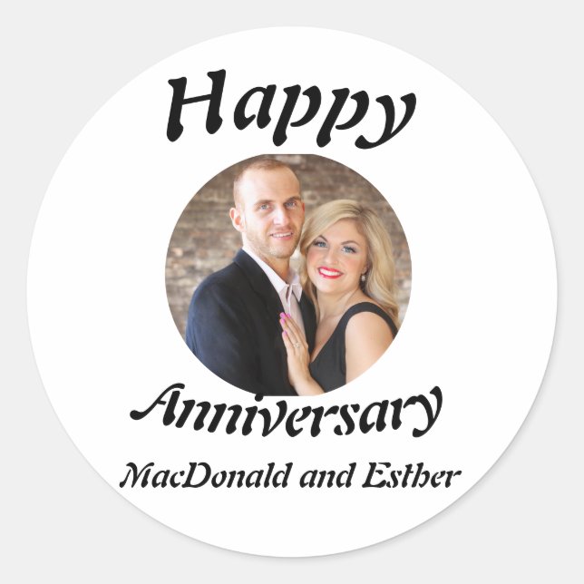 Sticker Rond Photo personnalisée du Joyeux anniversaire moderne (Devant)