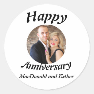 Sticker Rond Photo personnalisée du Joyeux anniversaire moderne