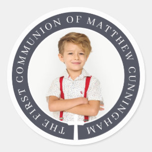 Sticker Rond Photo personnalisée du premier garçon communion et