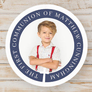 Sticker Rond Photo personnalisée du premier garçon communion et
