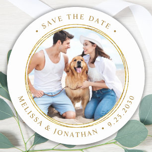 Sticker Rond Photo Personnalisée Elegant Gold Wedding Enregistr