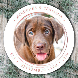 Sticker Rond Photo personnalisée Elegant Rose Mariage or