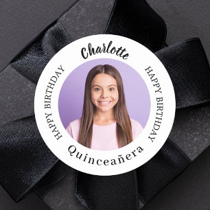 Sticker Rond Photo personnalisée en noir blanc Quinceanera