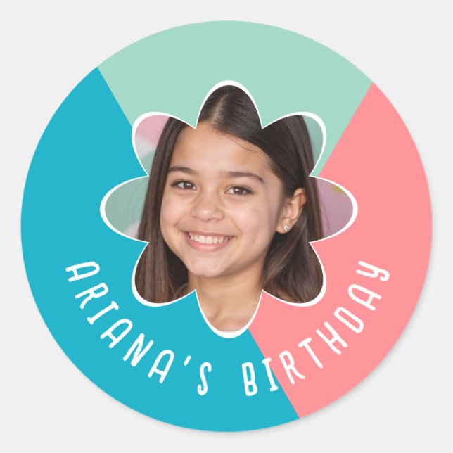 Sticker Rond Photo personnalisée Fleur fête d'anniversaire Fleu (Devant)