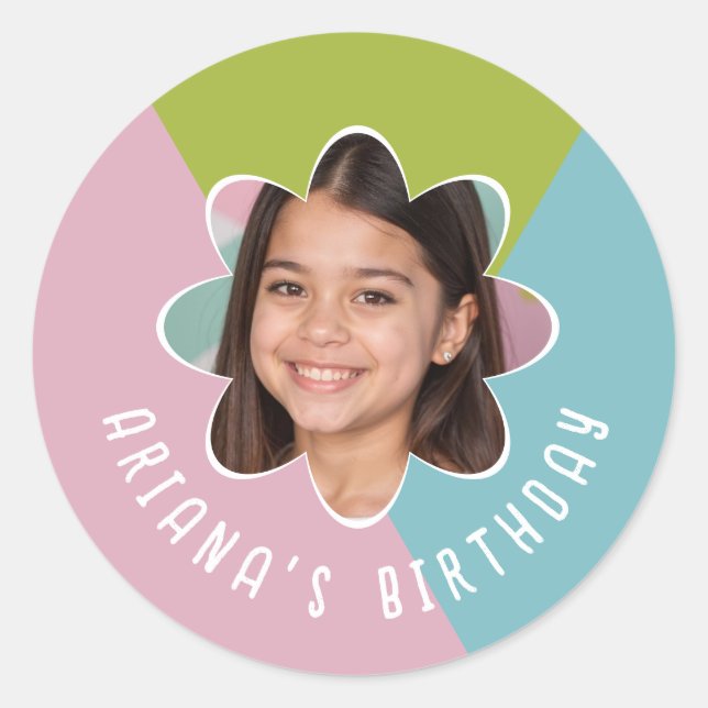 Sticker Rond Photo personnalisée Fleur fête d'anniversaire Fleu (Devant)