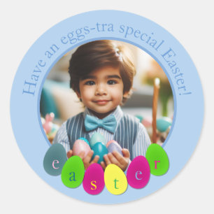 Sticker Rond Photo personnalisée Fun OEufs de Pâques colorés en