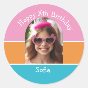 Sticker Rond Photo personnalisée Joyeux Anniversaire Nom Quel q