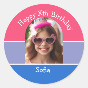 Sticker Rond Photo personnalisée Joyeux Anniversaire Nom Quel q