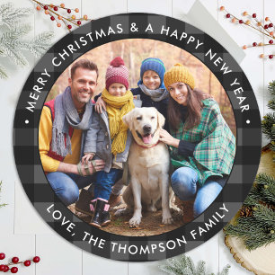 Sticker Rond Photo personnalisée Joyeux Buffle gris de Noël Pla