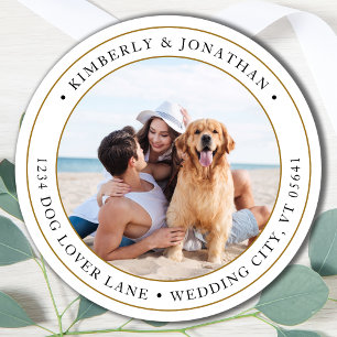 Sticker Rond Photo personnalisée Mariage Gold Adresse de retour