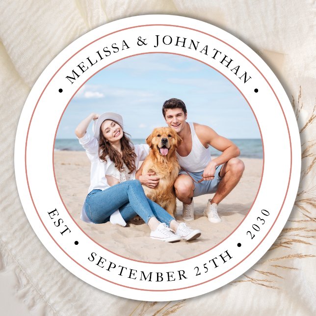 Sticker Rond Photo personnalisée Mariage moderne (Créateur téléchargé)