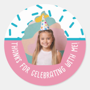 Sticker Rond Photo personnalisée Merci d'anniversaire