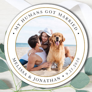 Sticker Rond Photo personnalisée moderne juste marié Mariage