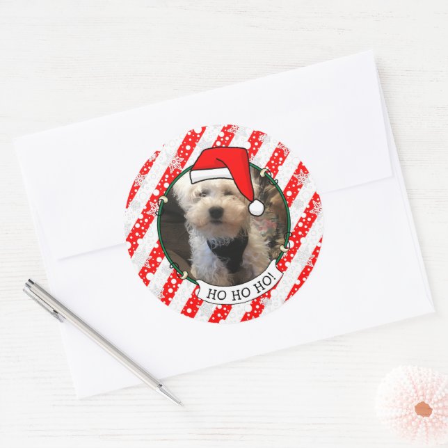 Sticker Rond Photo personnalisée Noël Père Noël Pet HO HO HO HO (Enveloppe)