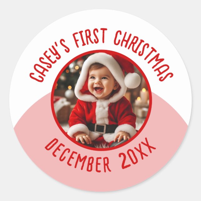 Sticker Rond Photo personnalisée Nom ajouter le premier Noël du (Devant)