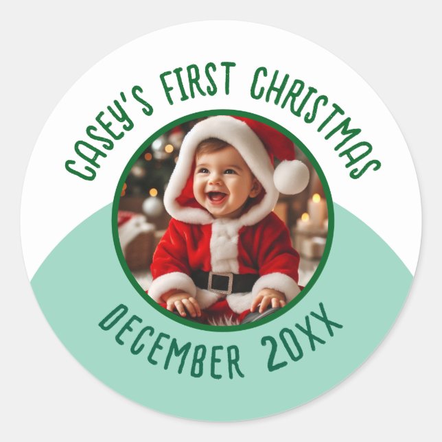 Sticker Rond Photo personnalisée Nom ajouter le premier Noël du (Devant)