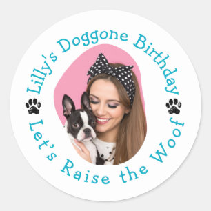 Sticker Rond Photo personnalisée Nom Doggone fête d'anniversair