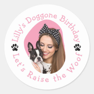 Sticker Rond Photo personnalisée Nom Doggone fête d'anniversair