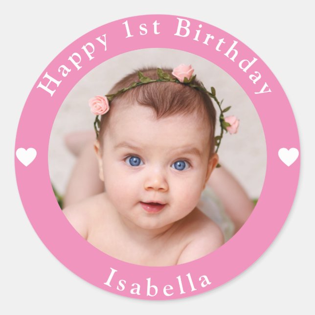 Sticker Rond Photo Personnalisée, Nom Et Âge Anniversaire (Devant)
