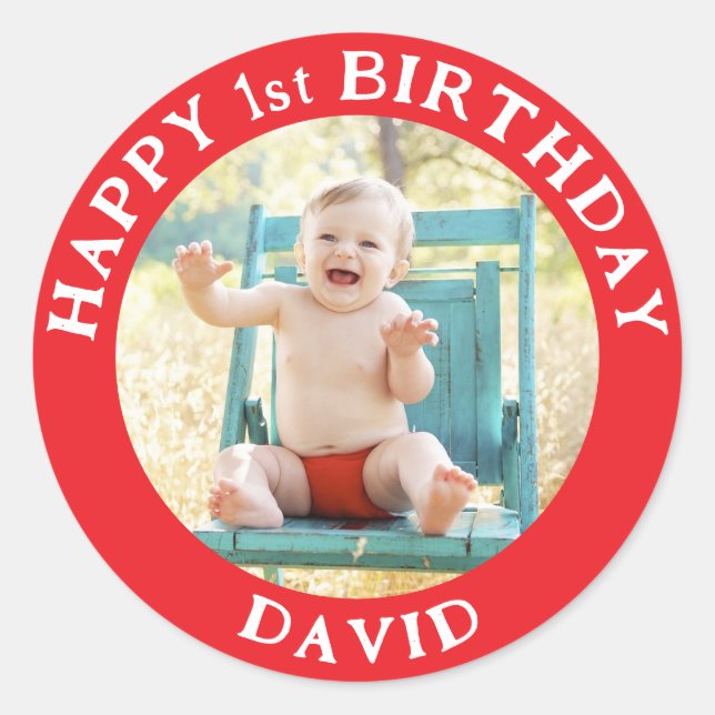 Sticker Rond Photo Personnalisée, Nom Et Âge Anniversaire Class (Devant)