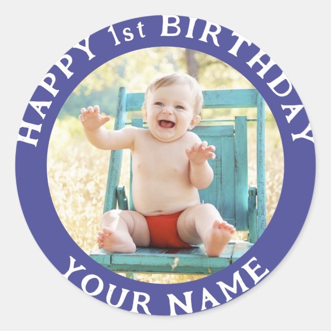 Sticker Rond Photo Personnalisée, Nom Et Âge Anniversaire Class (Devant)